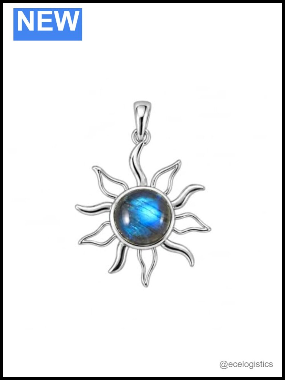 Natural Labradorite 925 Sterling Silver Sun Pendant Boho Round Cabochon